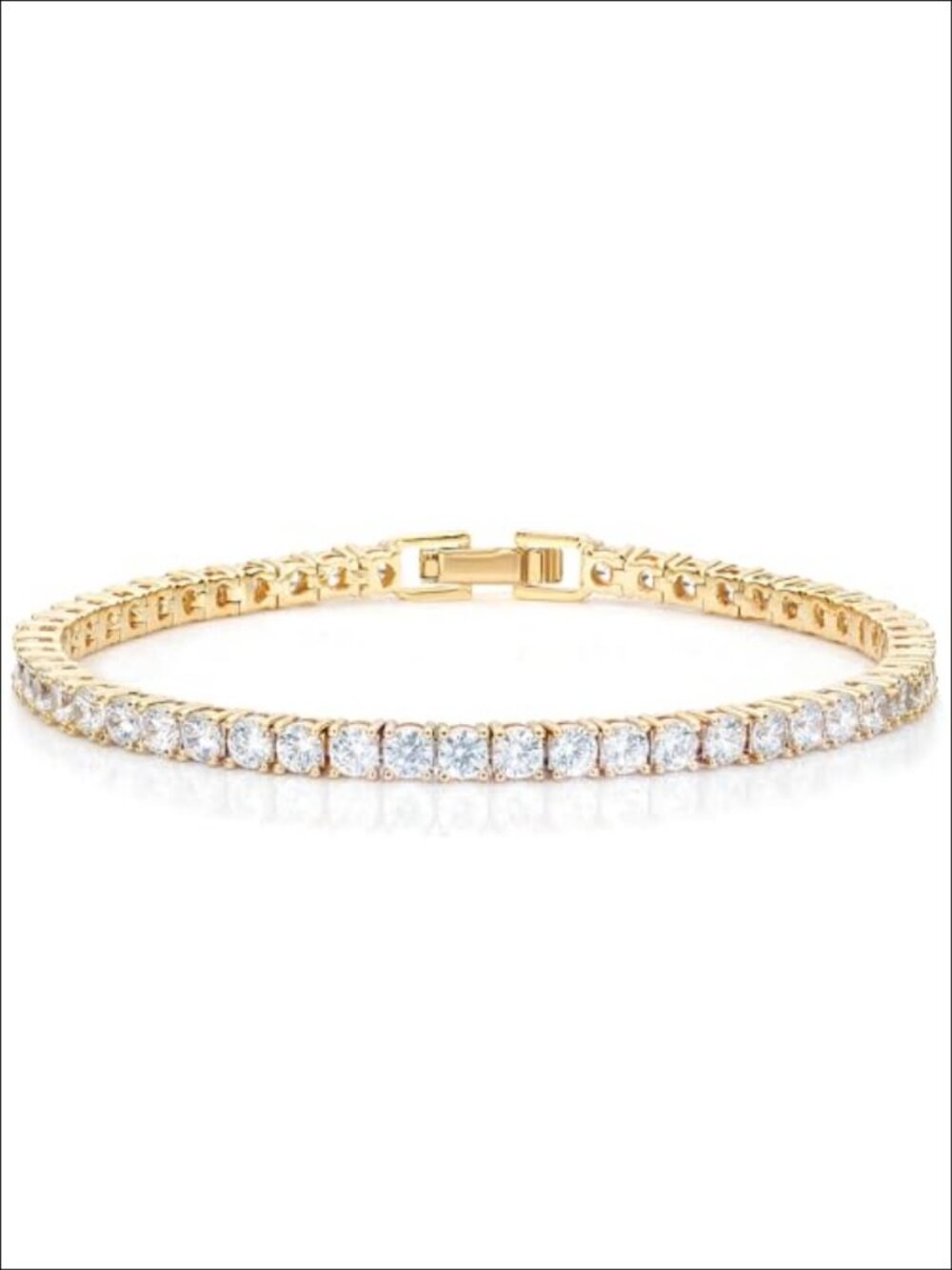 18K Gold Plated Tennis Bracelet 3mm Cubic Zirconia 7.5" Lobster Clasp